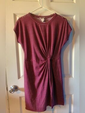 Striped Twist-Front Women's Cotton T-shirt Dress - Red & White